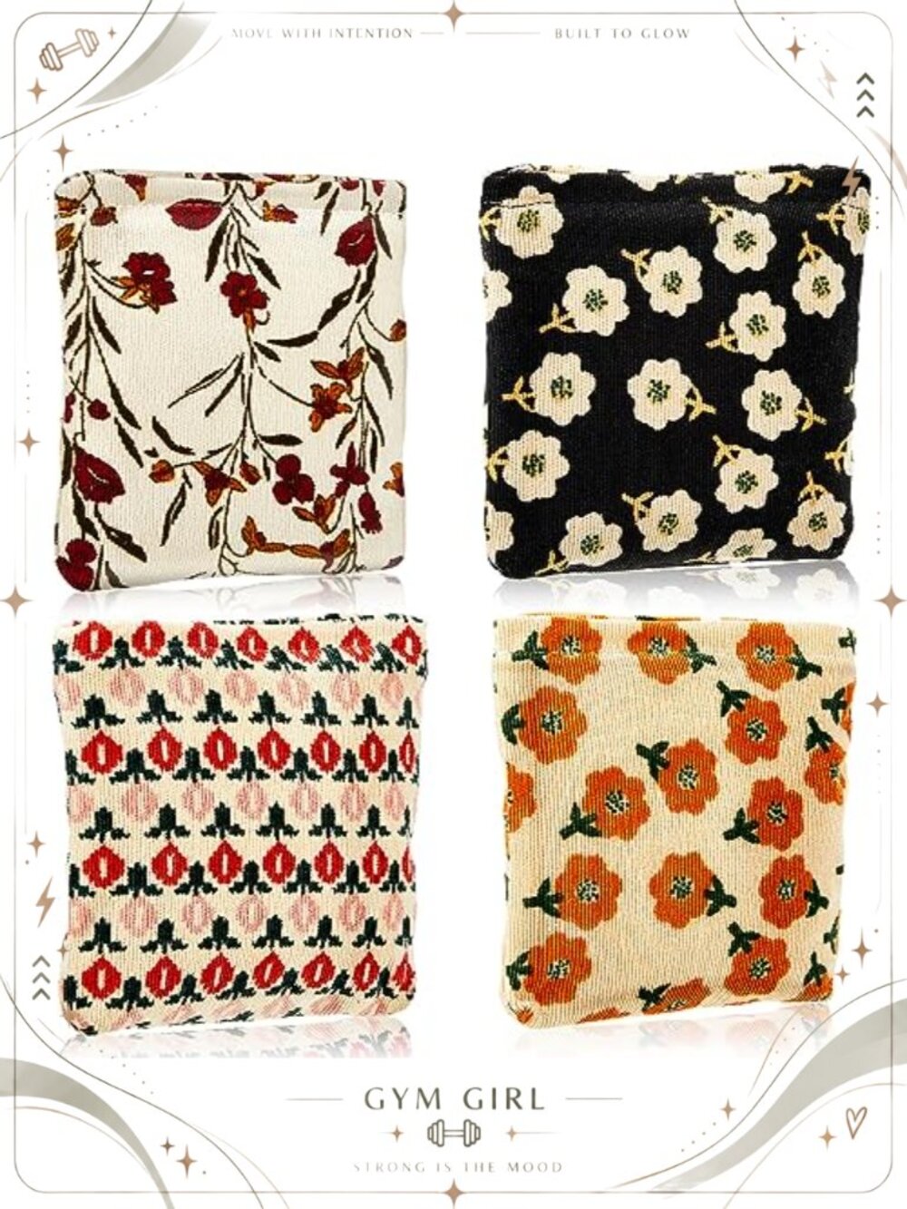 Corduroy Floral Cosmetic Makeup Bags Zipper Pouches Set of 4